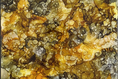 ’Autumn Stream Reflections’ 9x12 alcohol ink, yupo paper on hardboard, resin finish, maple float frame 295-