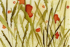 ’Crimson Irises’  6x6 alcohol ink, yupo paper on cradleboard, resin finish, maple float frame 225-