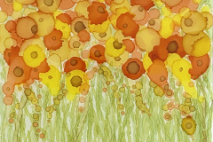 ‘Poppy Field’ 8x8 alcohol ink, yupo paper on cradle board, resin finish  165-SOLD