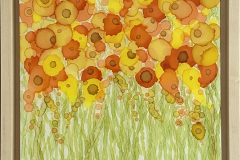 ‘Poppy Field’ 8x8 alcohol ink, yupo paper on cradle board, resin finish  165-SOLD