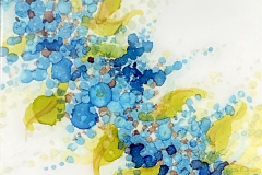 ‘Trailing Blues’ 4x4 alcohol ink on gesso panel, resin finish 85-SOLD